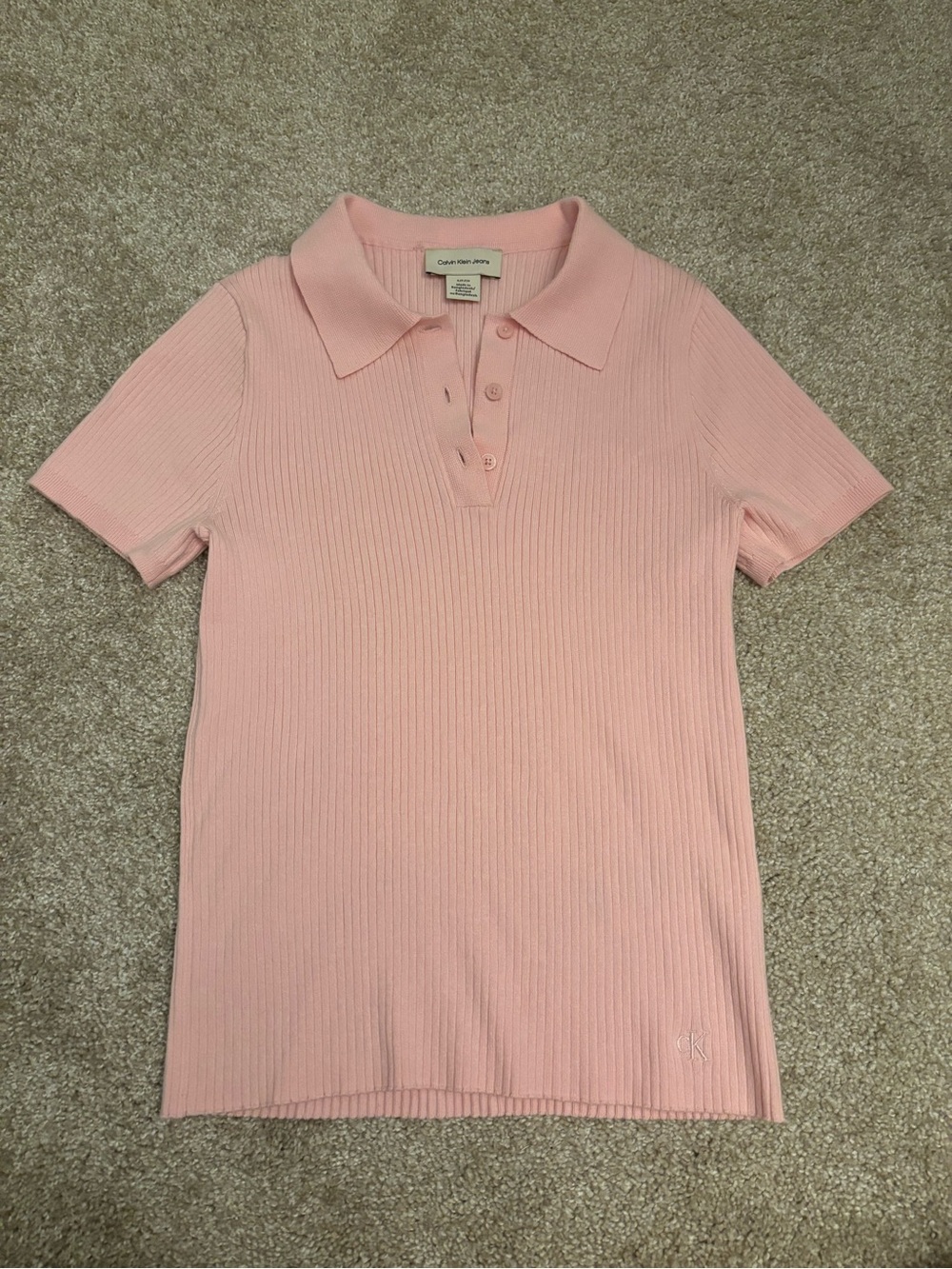 Calvin Klein Pink Ribbed Polo Top